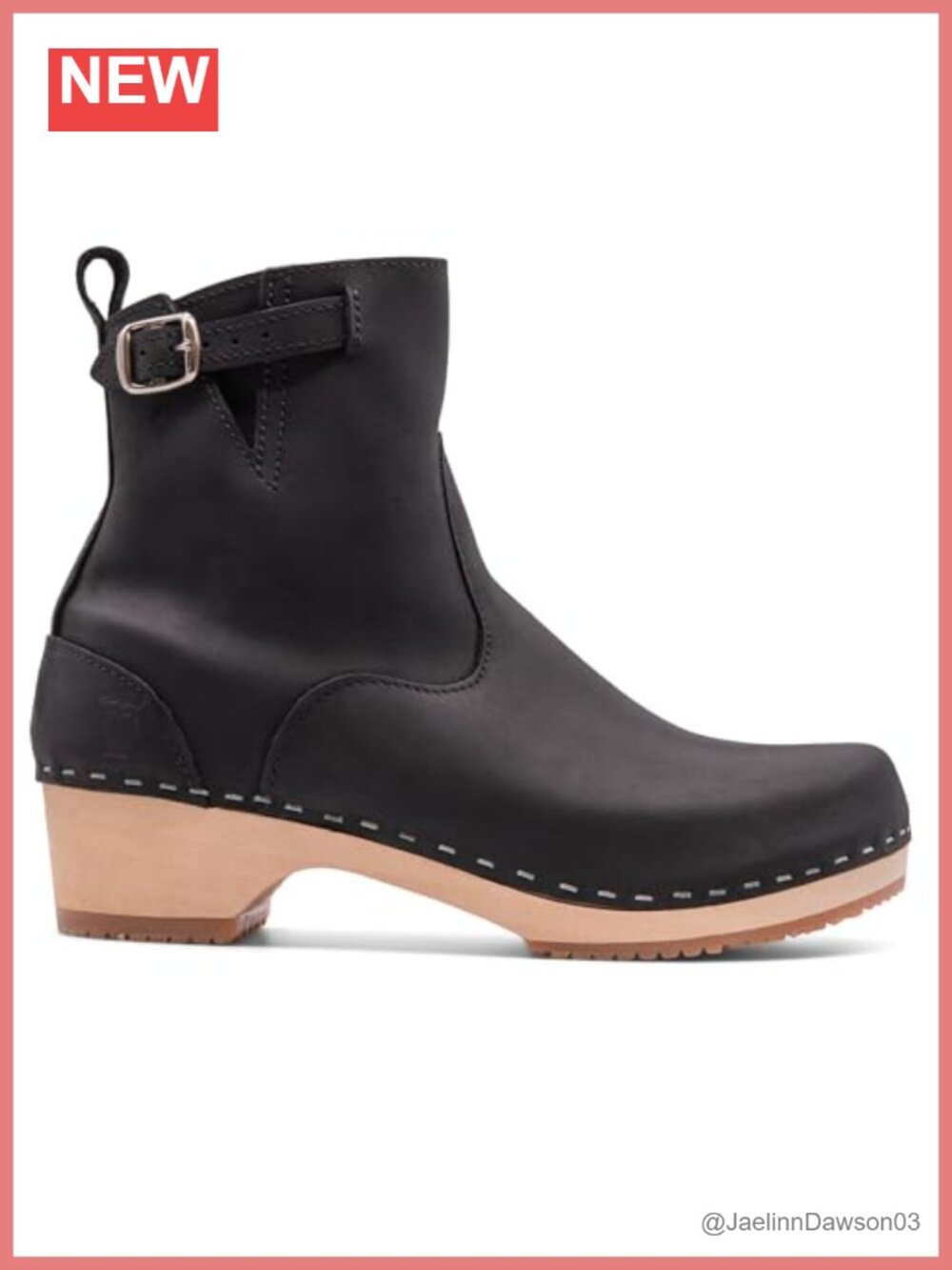 Handmade Swedish Wood Clogs Nubuck Leather Ankle Boots Low Heel